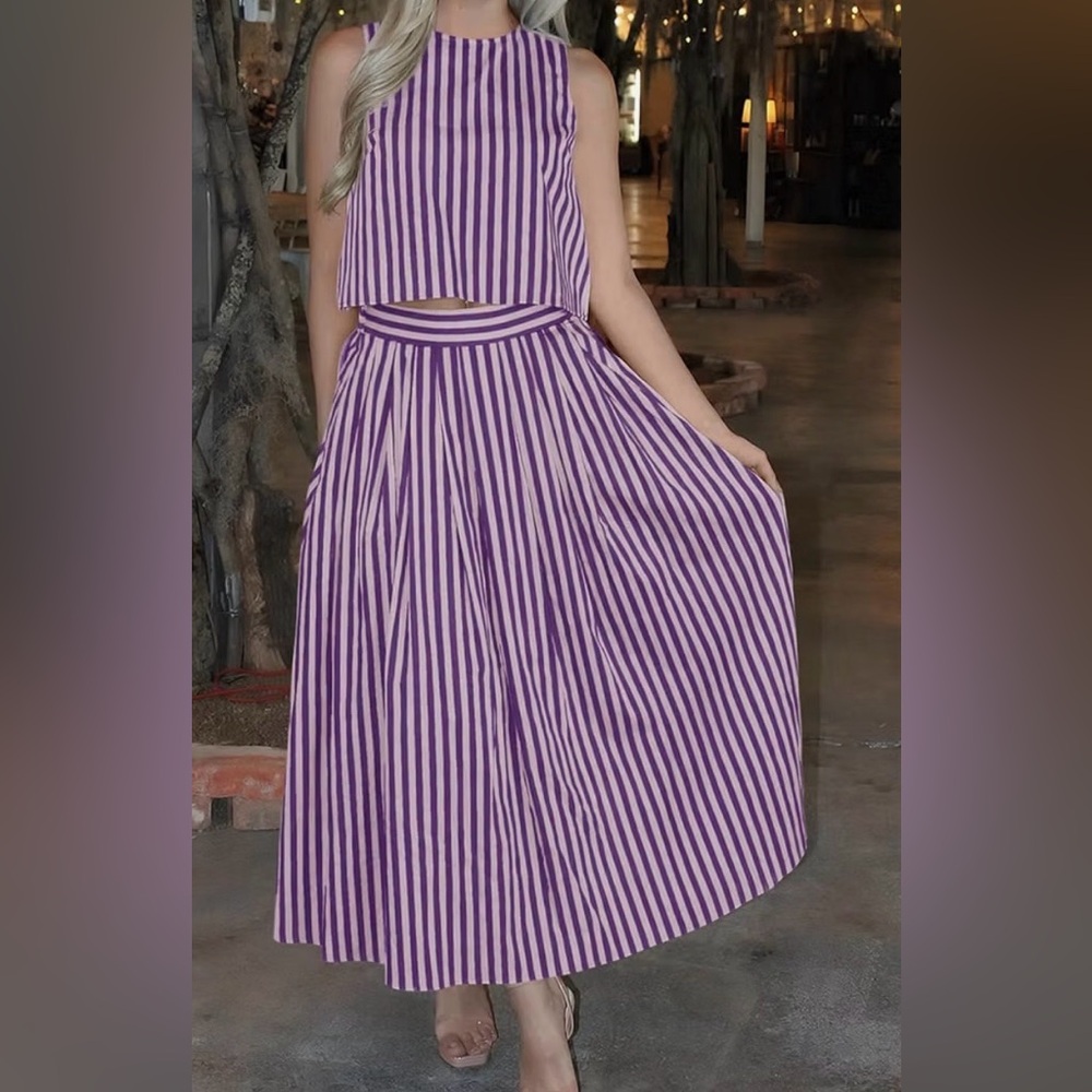 Striped Purple Two-Piece Maxi set